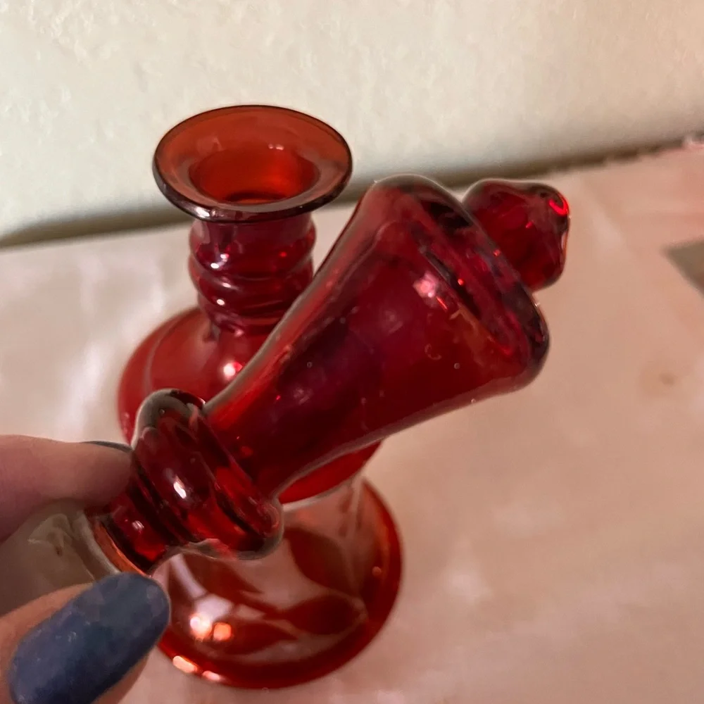Vintage Ruby Red Decanter with Stopper Bohemian Style Glass Floral Etched Design